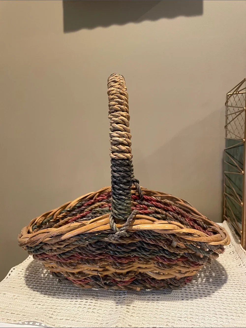 Handwoven Multicolor Wicker Basket with Handle